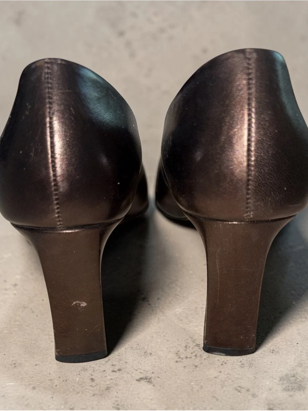 VTG Nine West Dark Brown Leather Square-Toe Pumps 3”